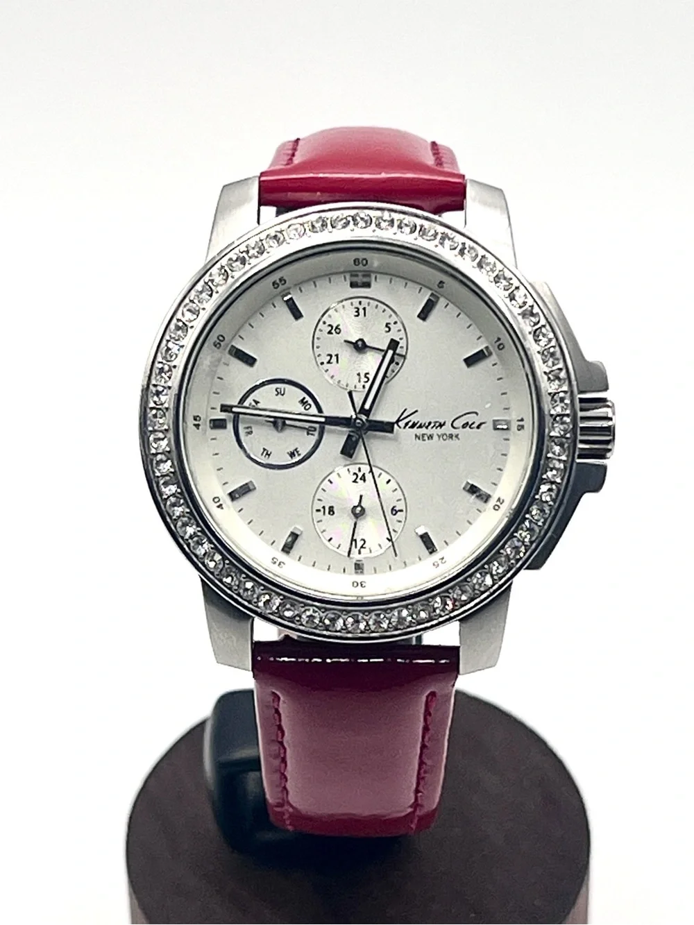 Kenneth Cole Women's Silver Dial Watch with Red Patent Leather Strap